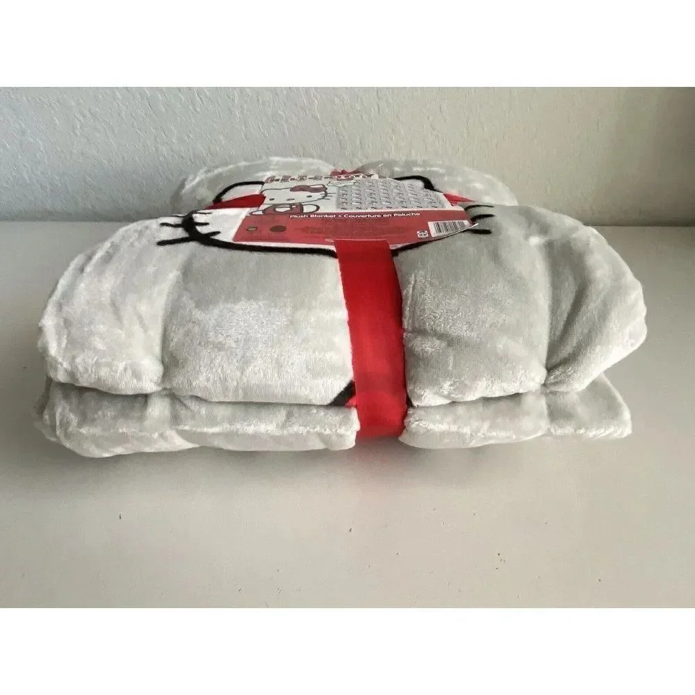 Hello Kitty Full Queen 90x90”‎ Soft Grey Talk Speech Bubble Plush Blanket NEW